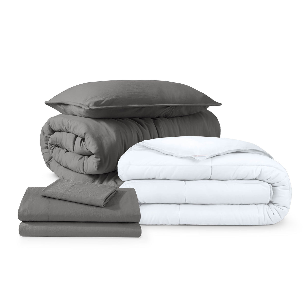 Washed bedding bundle folded and stacked