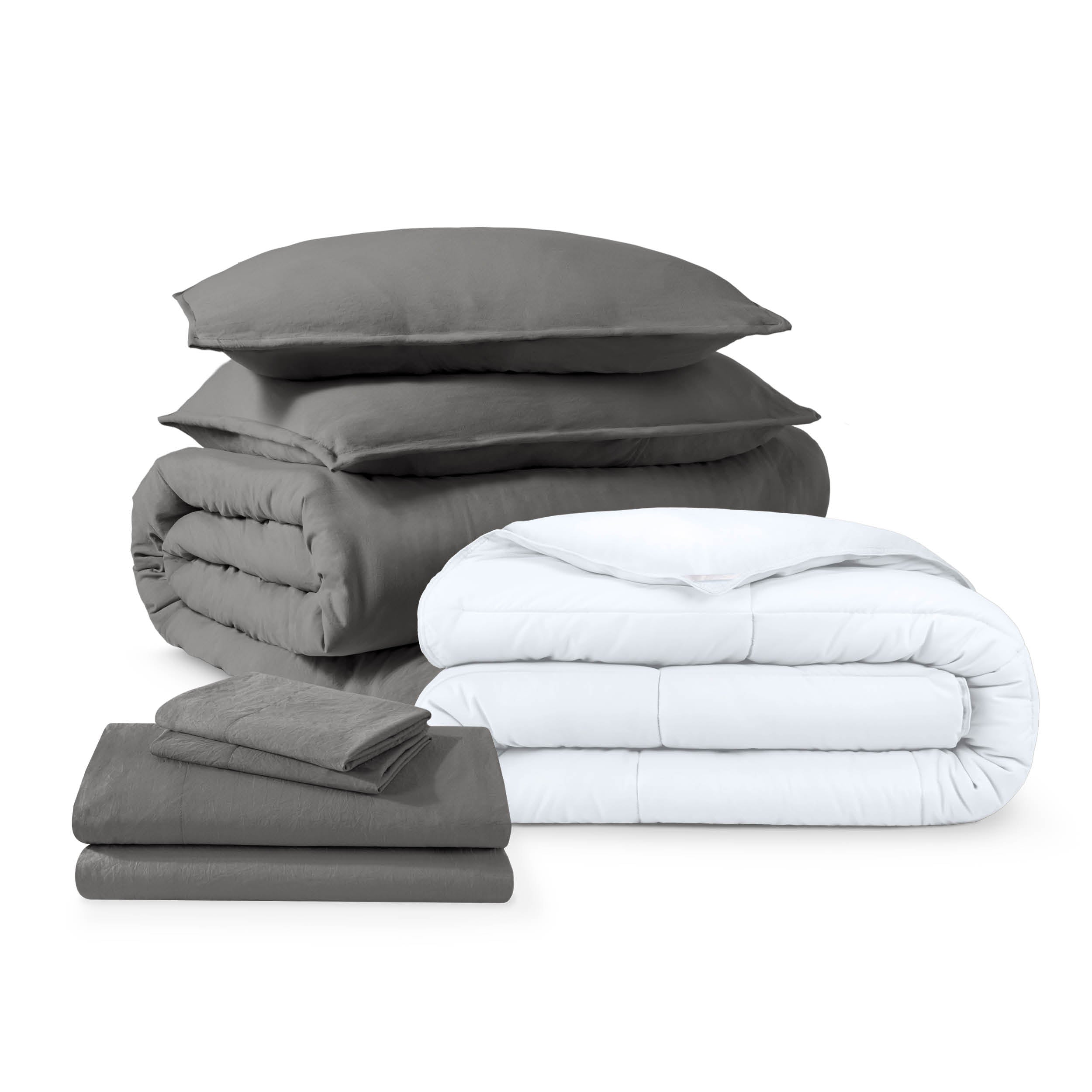 Washed bedding bundle folded and stacked