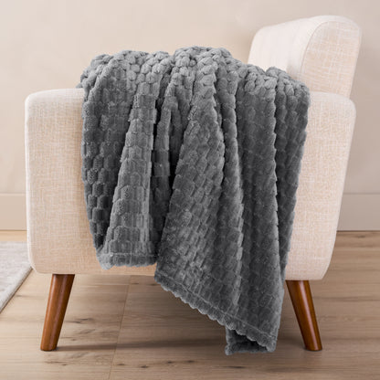 A microplush blanket draped over a chair