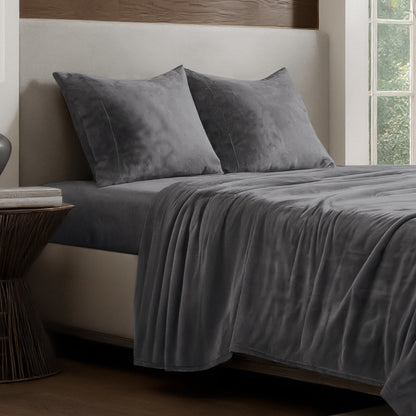 Microplush sheet set on a bed.