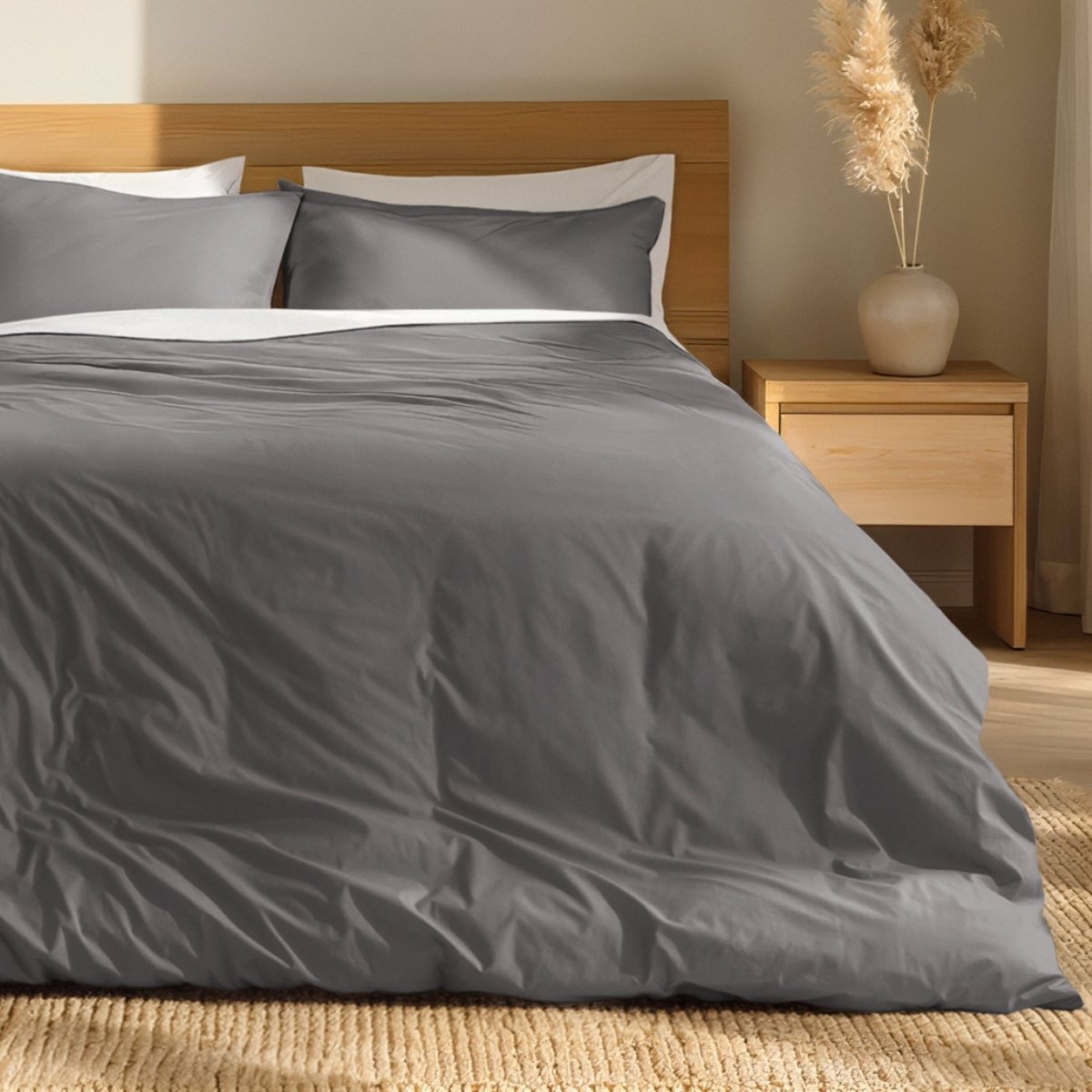 Percale duvet cover set on a bed