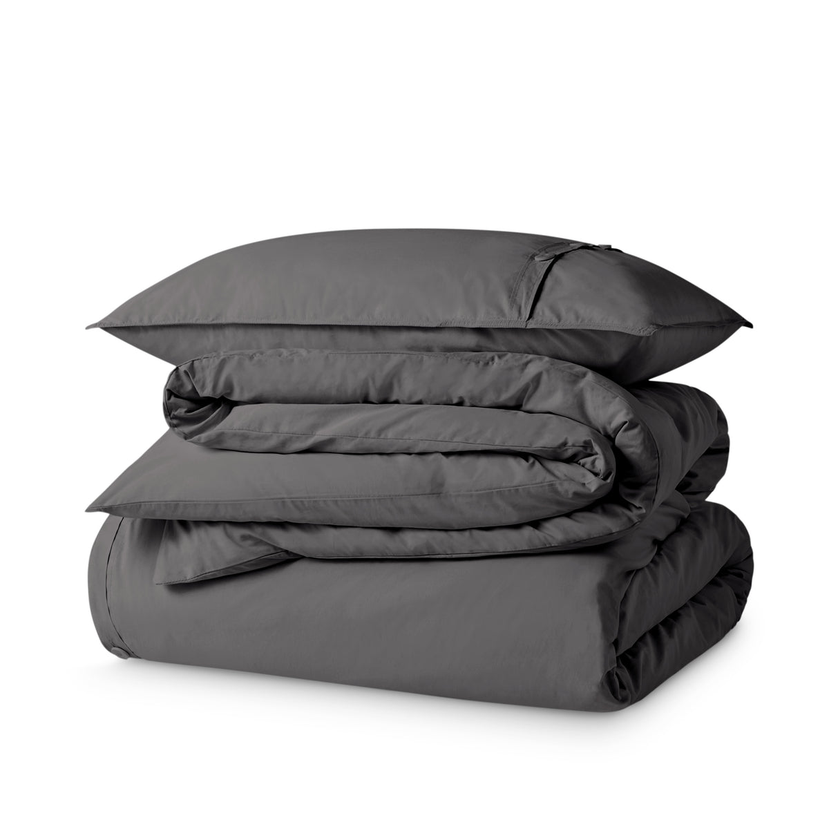 Percale duvet cover set folded and stacked