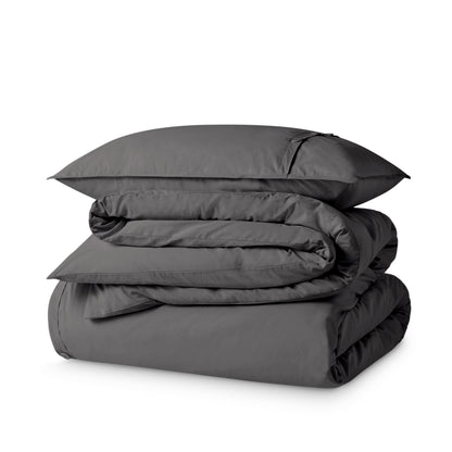 Percale duvet cover set folded and stacked