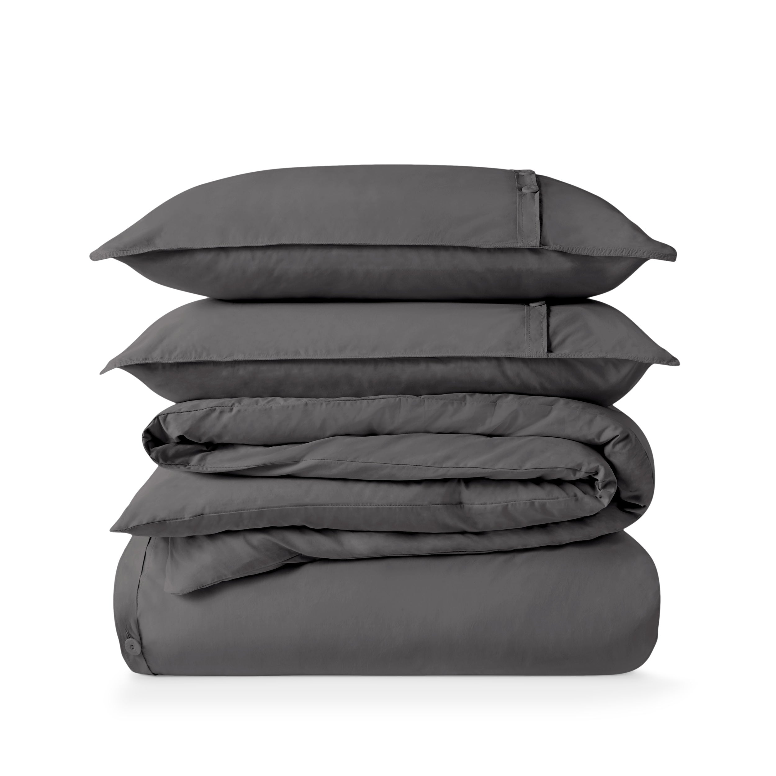 Percale duvet cover set folded and stacked