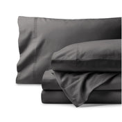 Organic flannel bed sheets and pillowcase set on a white background