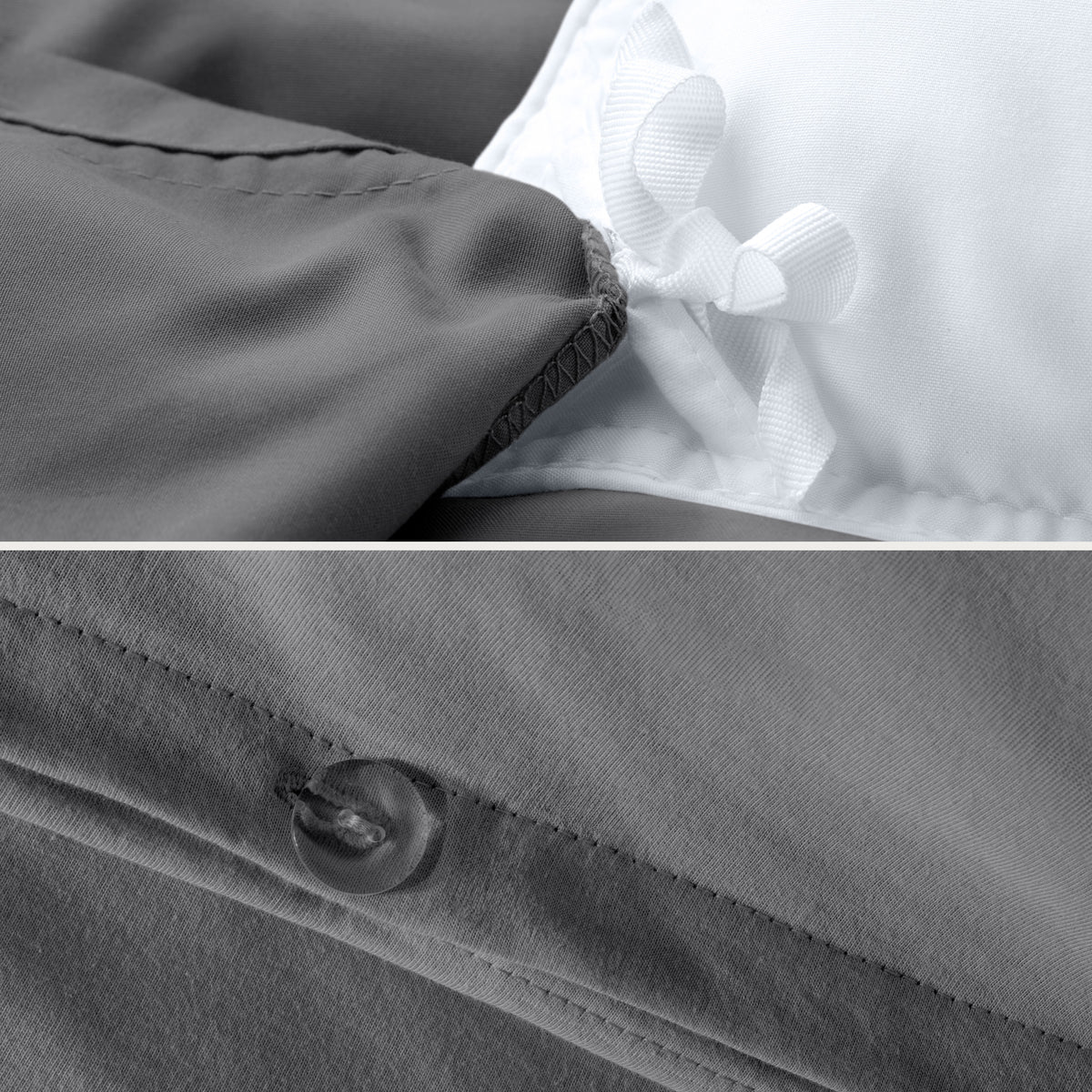 Close up of the ties on a duvet cover and the button closure