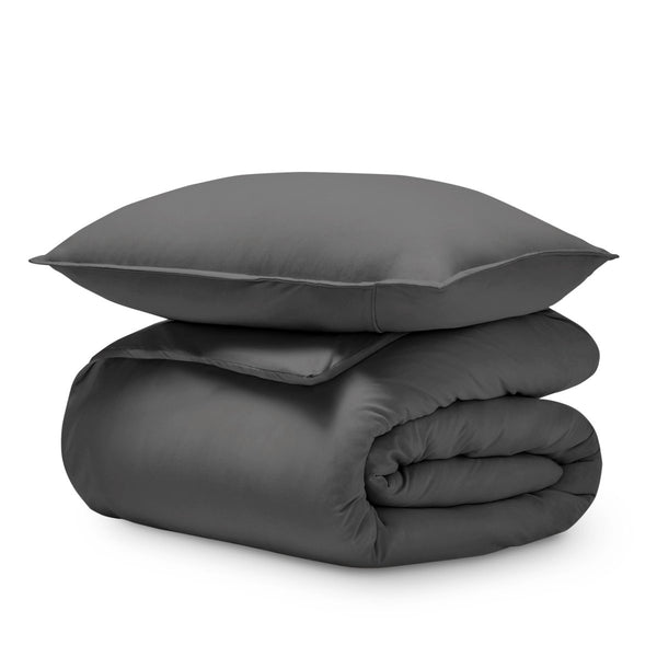 An organic jersey duvet cover and sham stacked