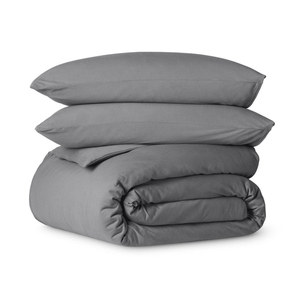 Organic jersey duvet set folded and stacked