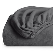 A polar fleece fitted sheet folded