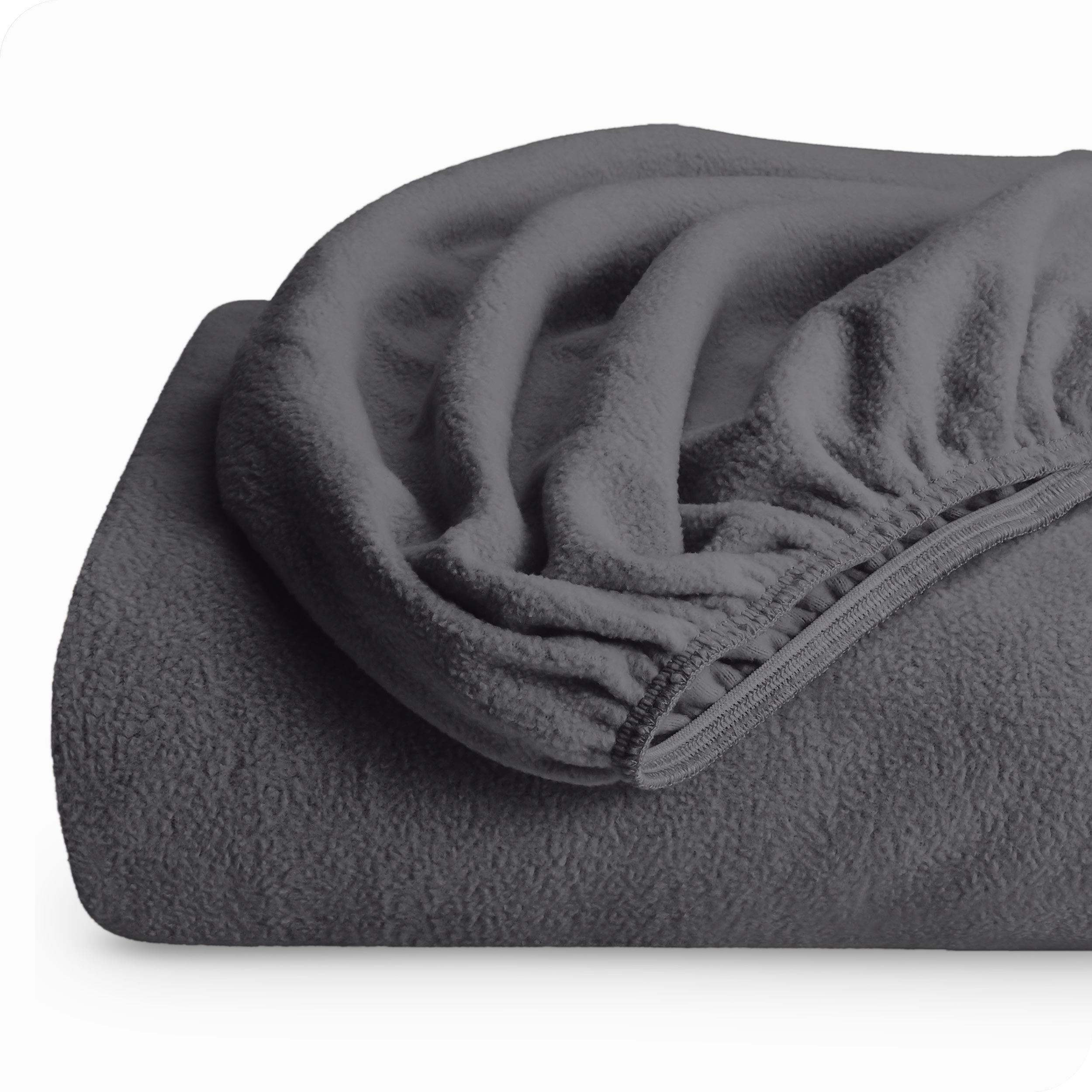 A folded polar fleece fitted sheet.