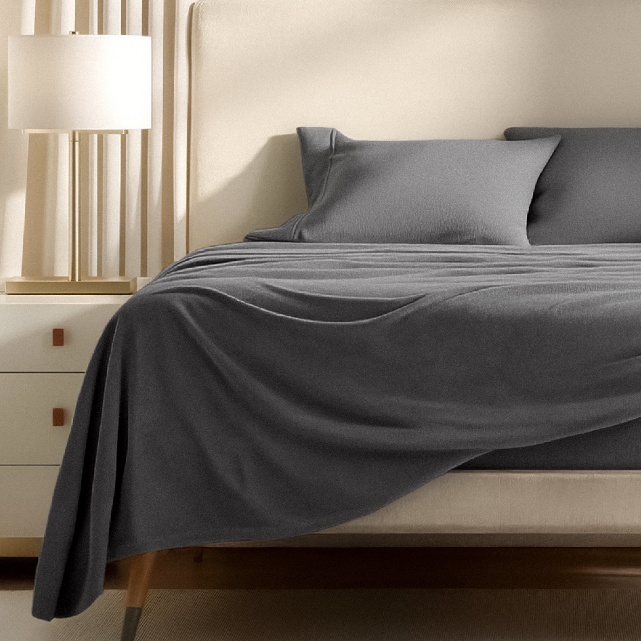 Polar fleece sheets on a bed