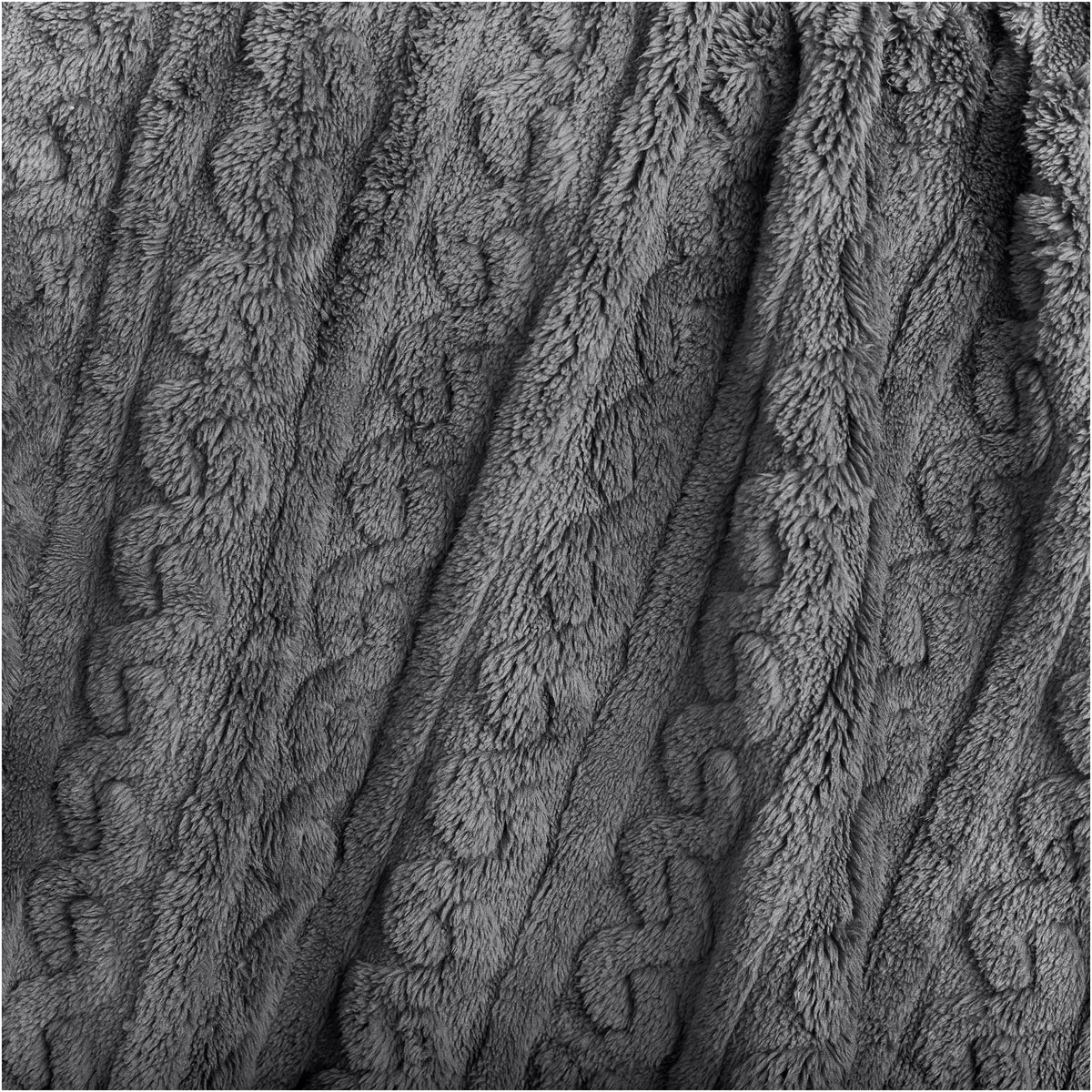 Close-up of a textured blanket with a cable knit pattern