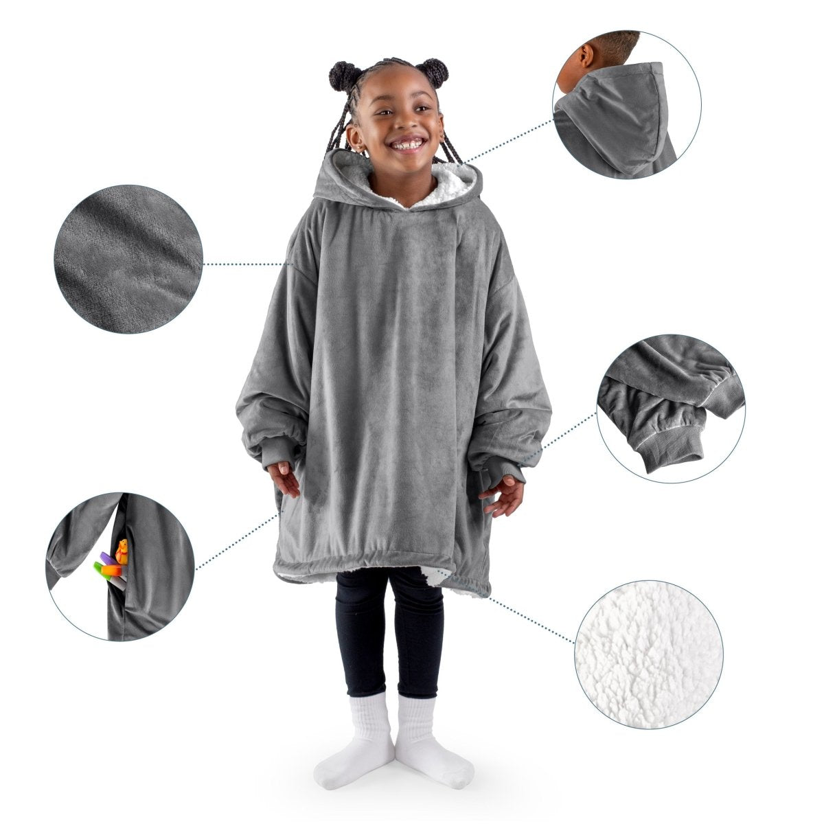 Close up of features of the wearable blanket