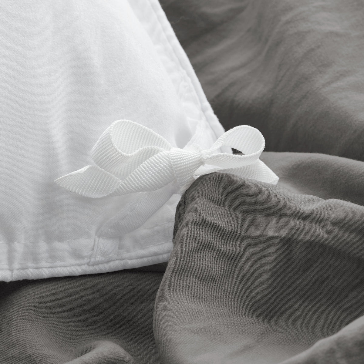 Close-up of a corner tie for a duvet cover