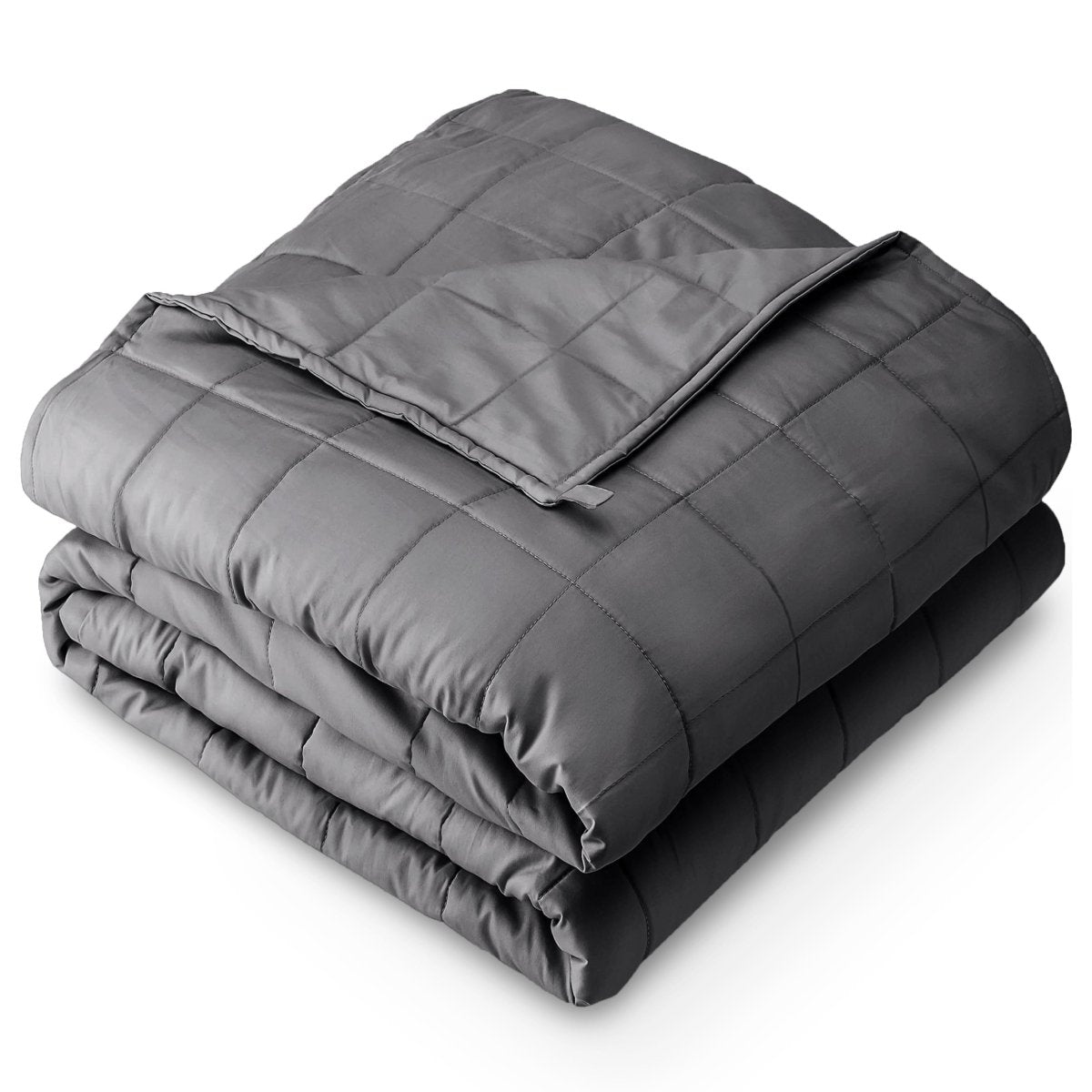A folded cotton weighted blanket with a white background