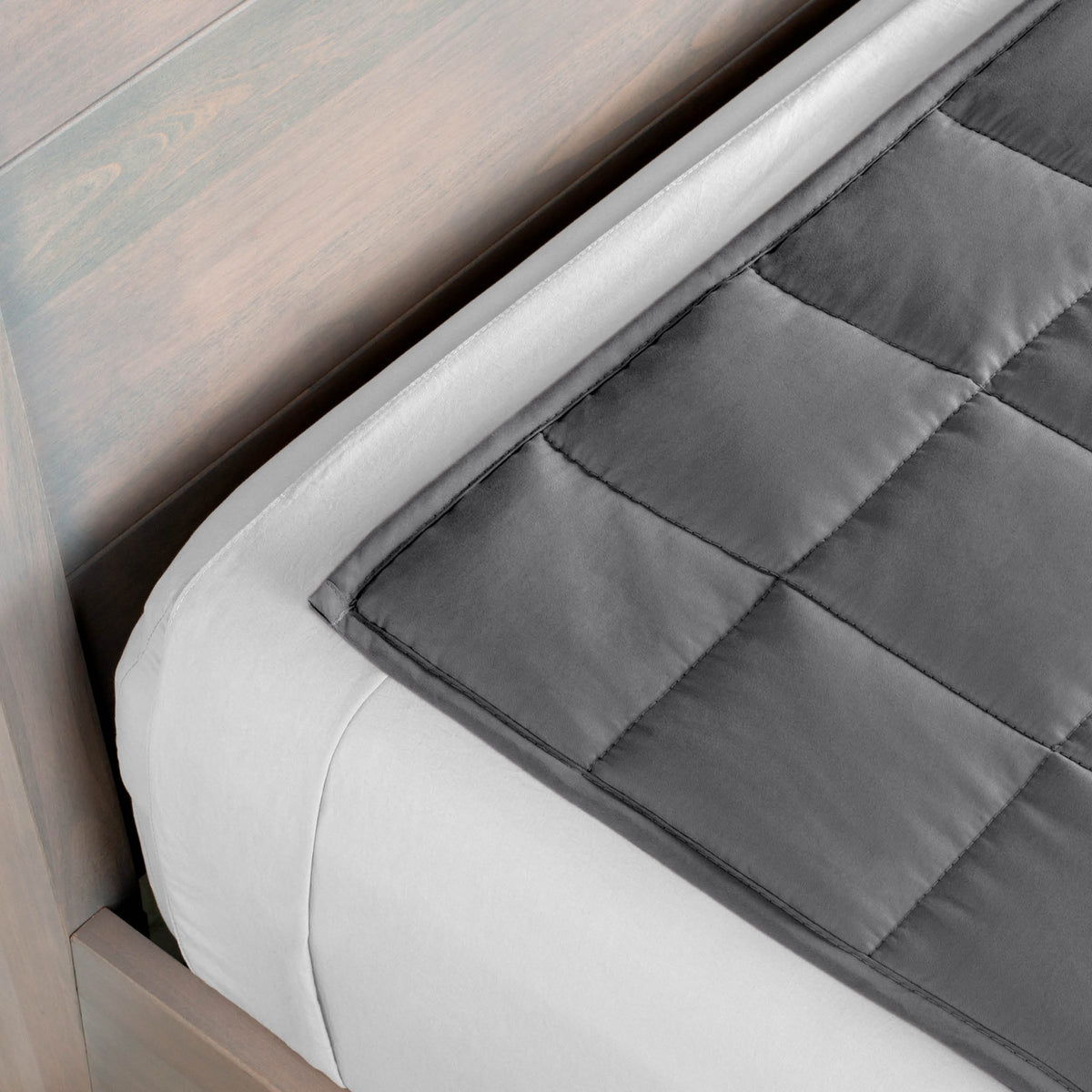 Close-up of a weighted blanket on a bed