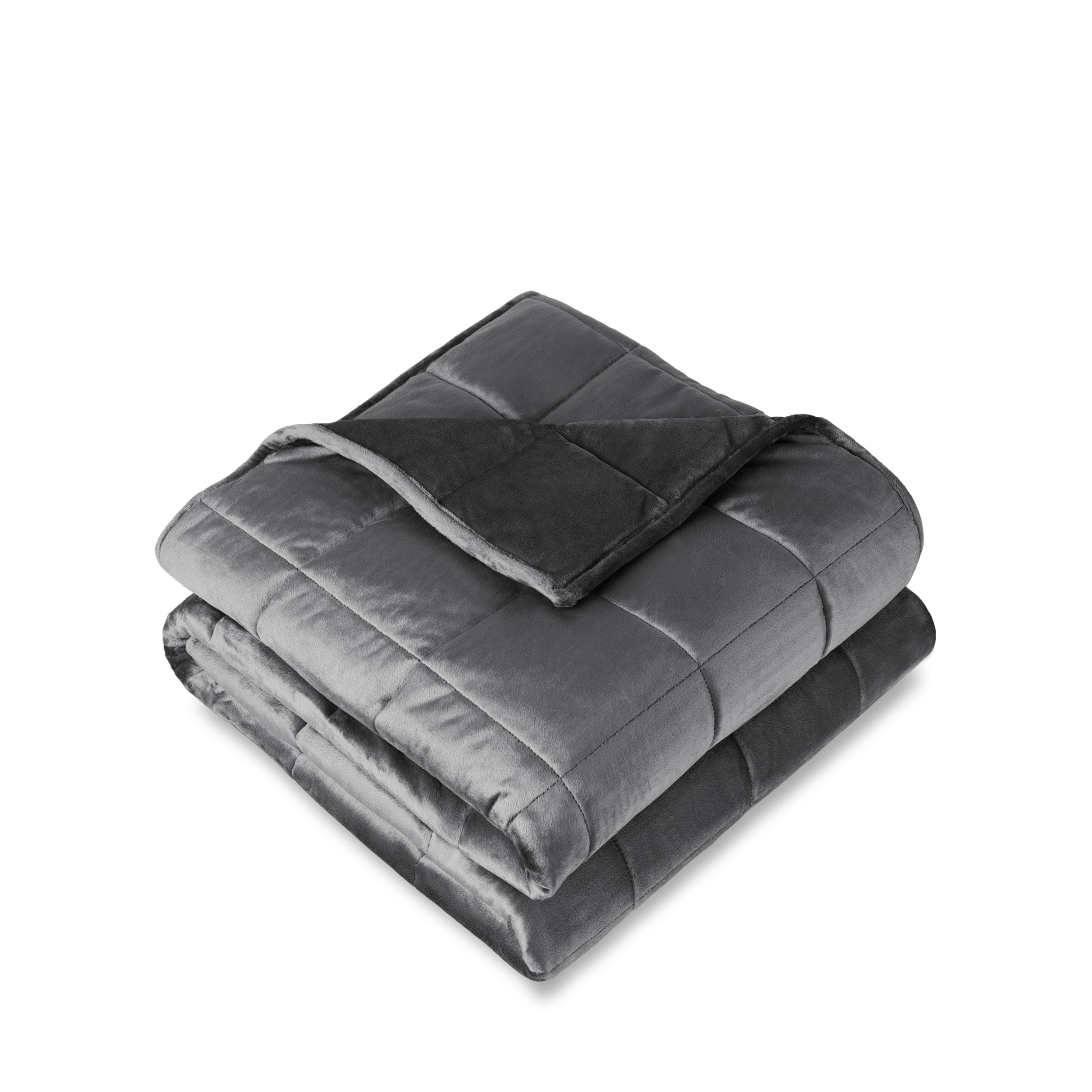 A folded minky weighted blanket with a white background