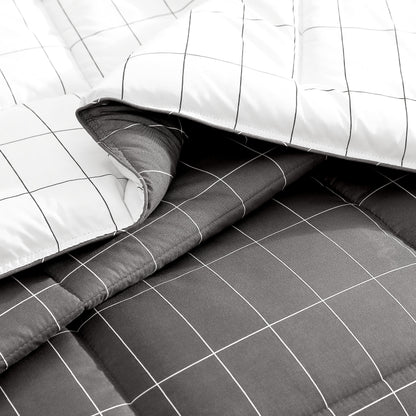 Gray checkered comforter close up