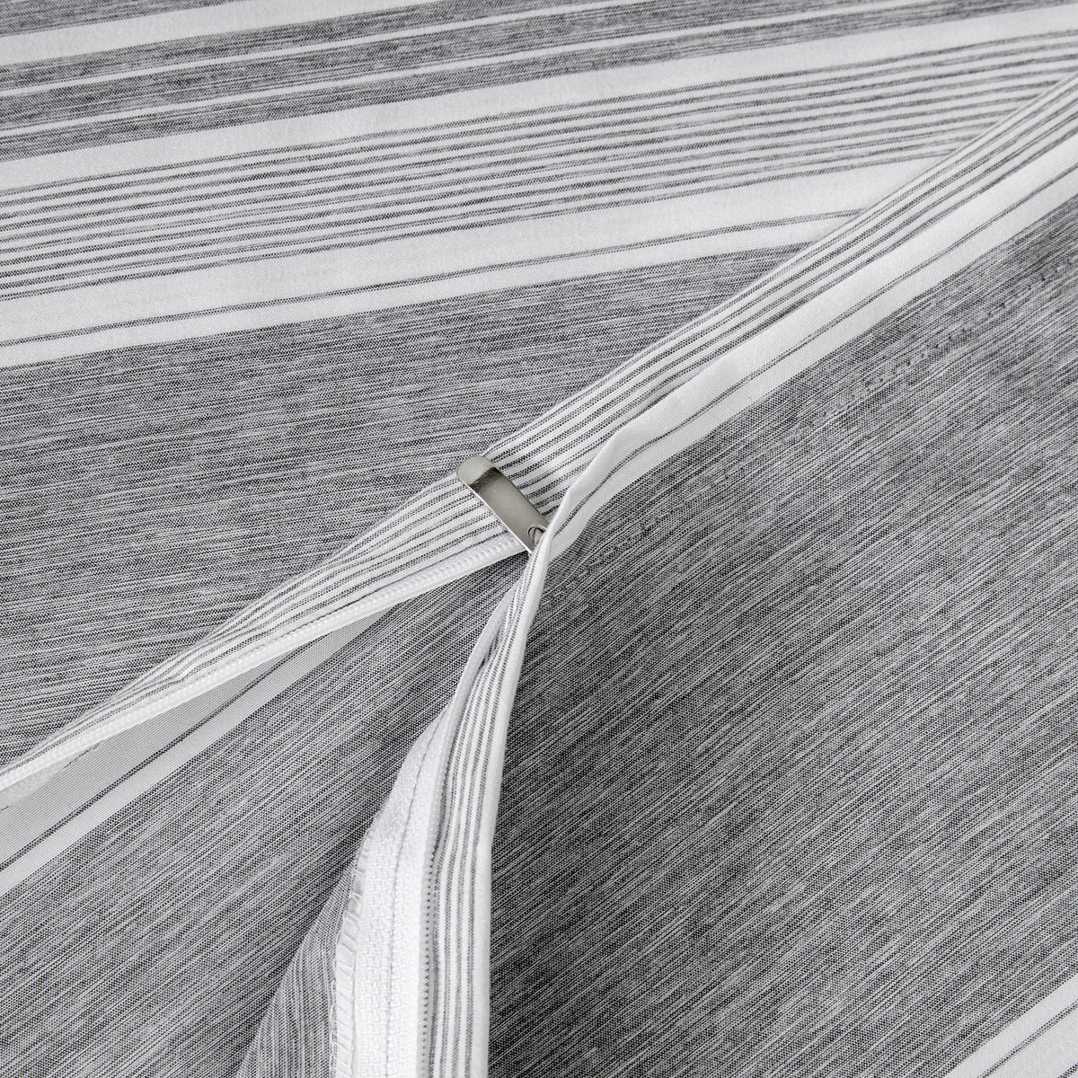 Close-up of a zipper on a duvet cover