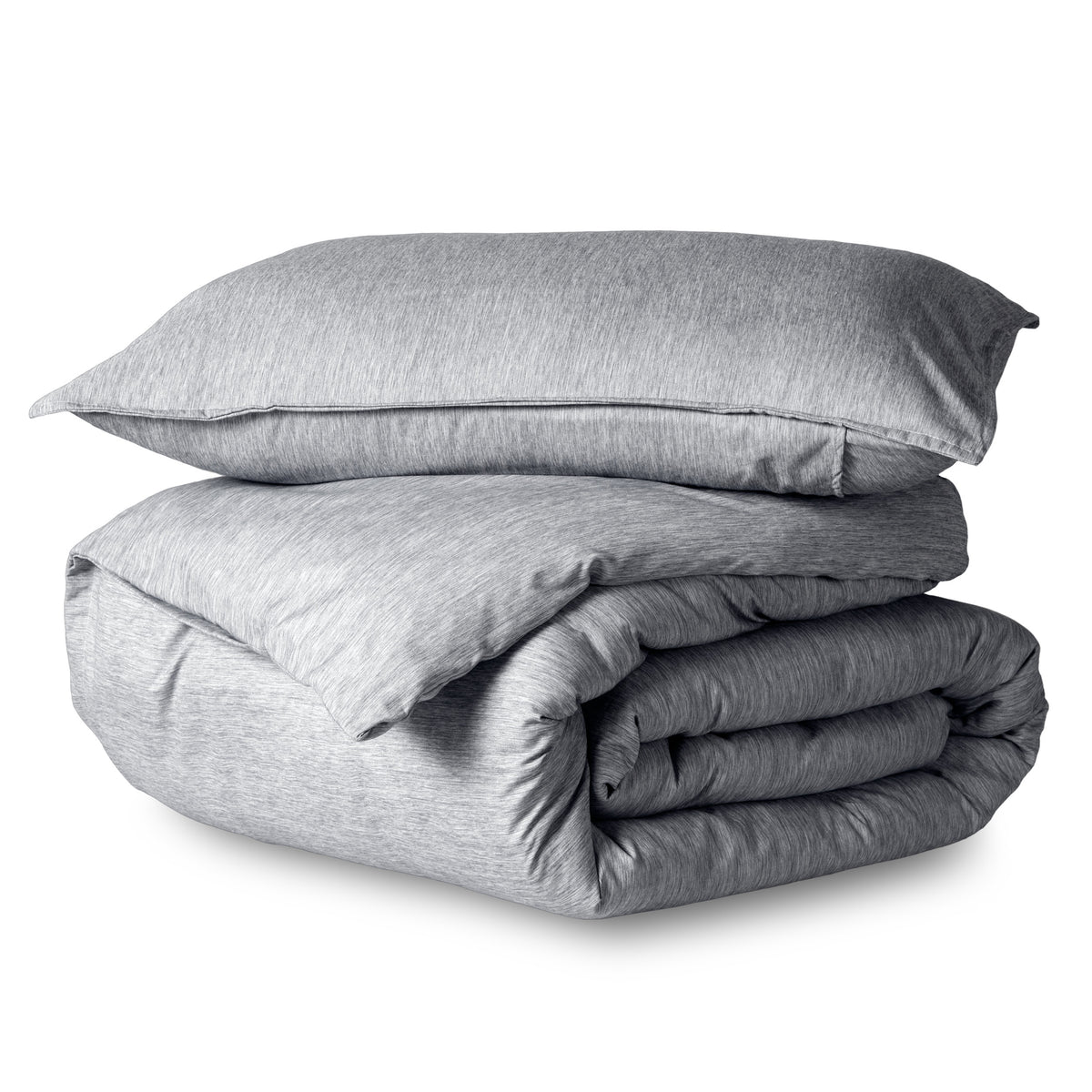 Heathered duvet cover set folded and stacked
