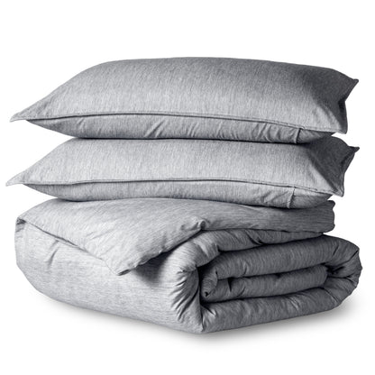 Heathered duvet cover set folded and stacked
