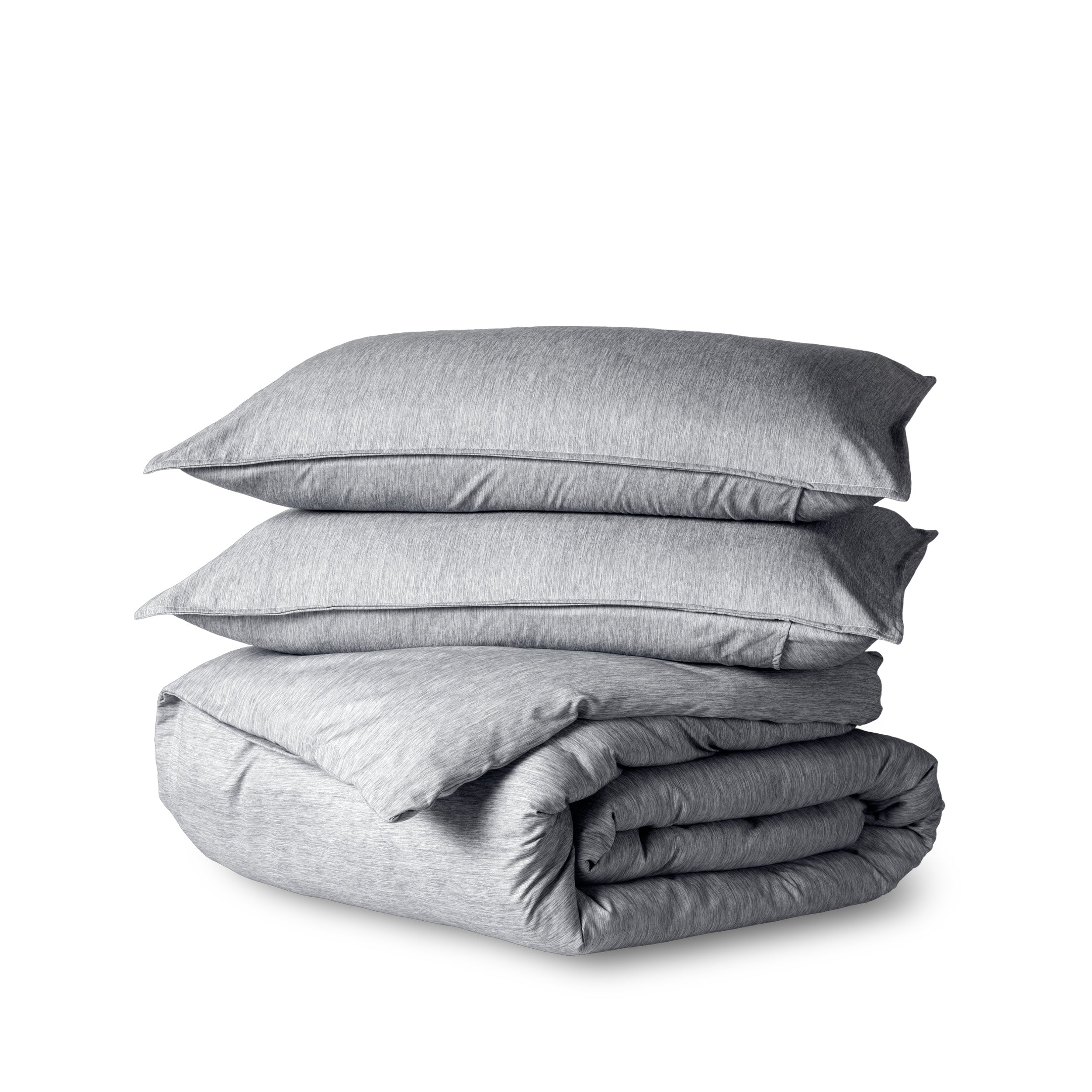 Heathered duvet cover folded and stacked