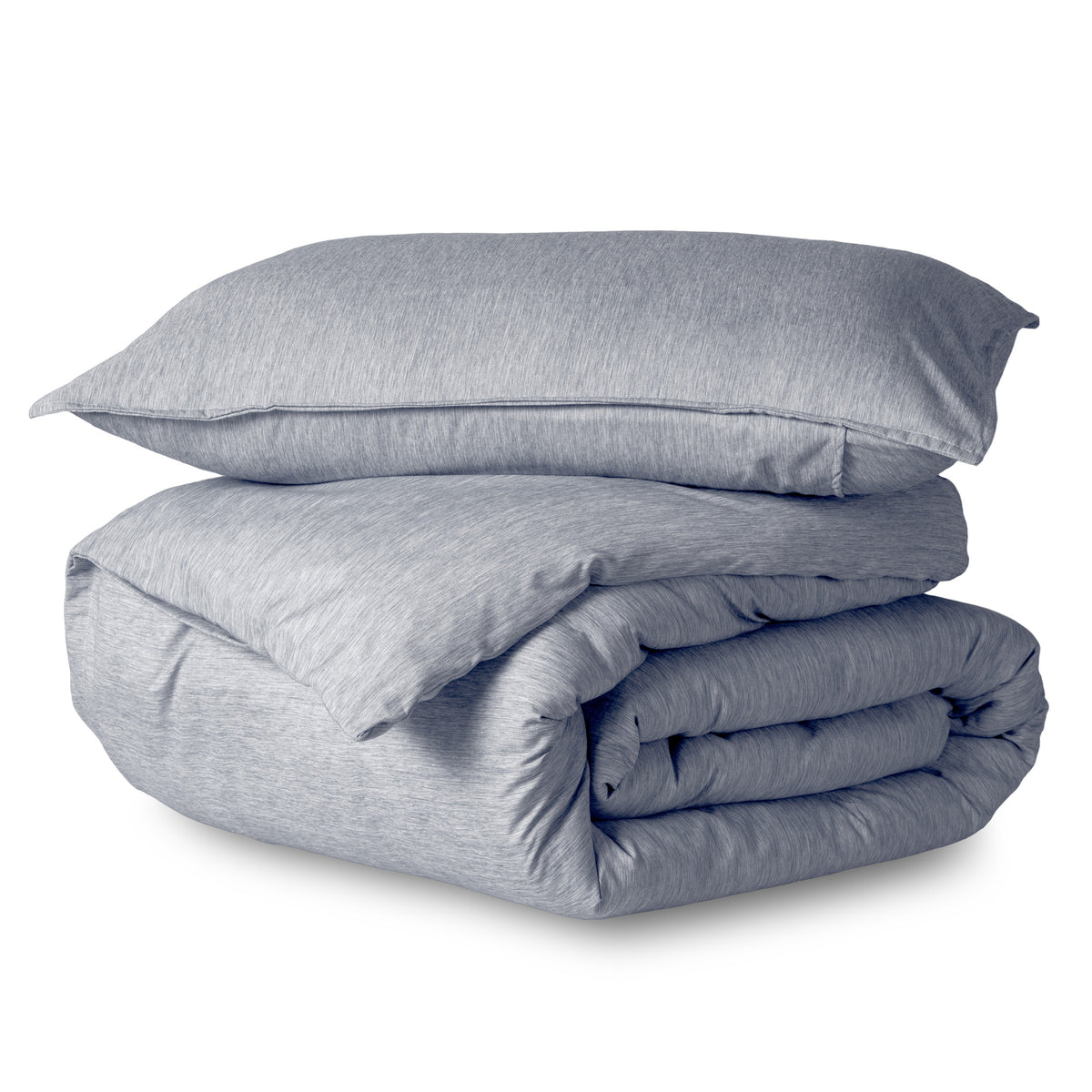 Heathered duvet cover set folded and stacked