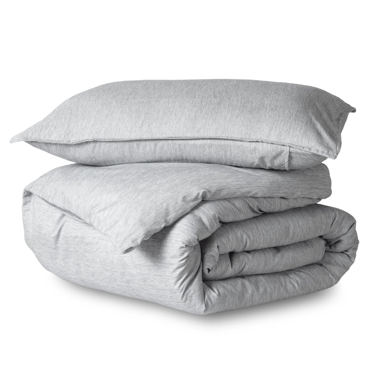 Heathered duvet cover set folded and stacked