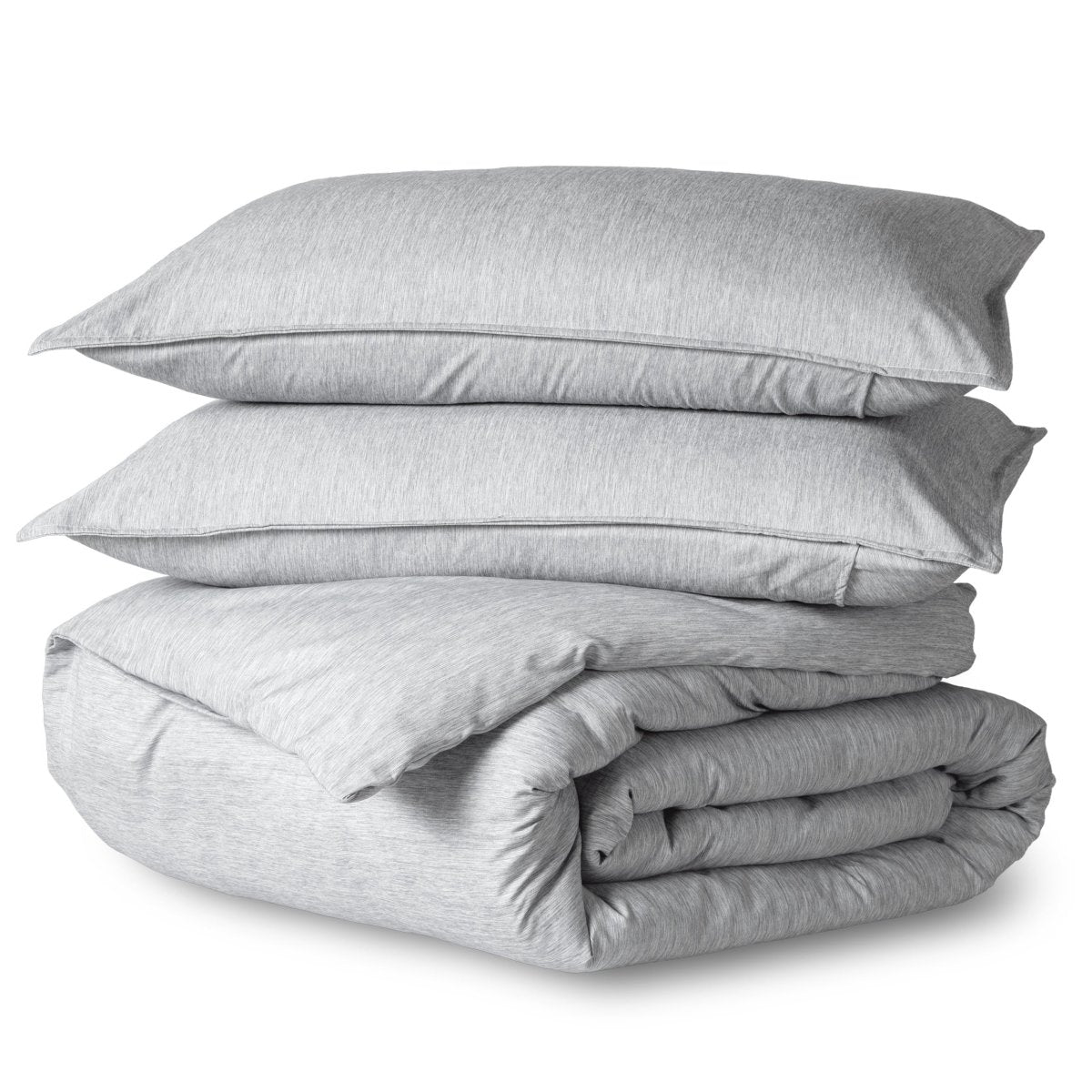 Heathered duvet cover set folded and stacked