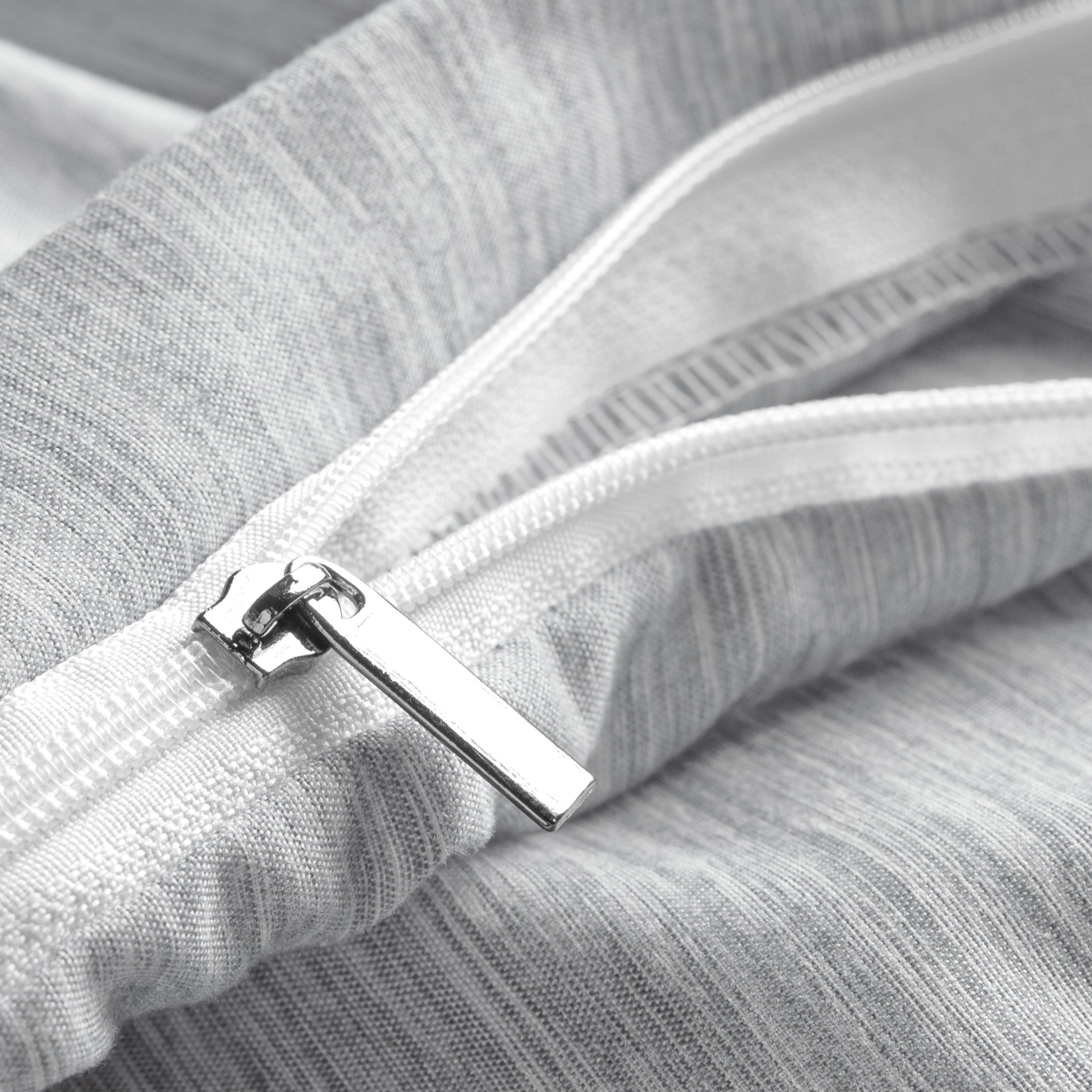 Close-up of a zipper on a duvet cover