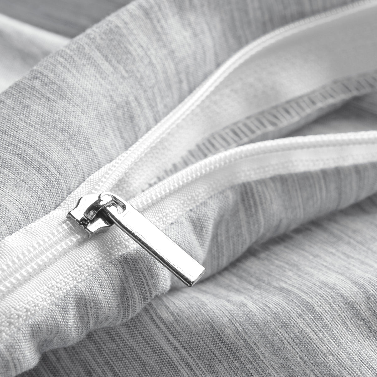 Close-up of a zipper on a duvet cover