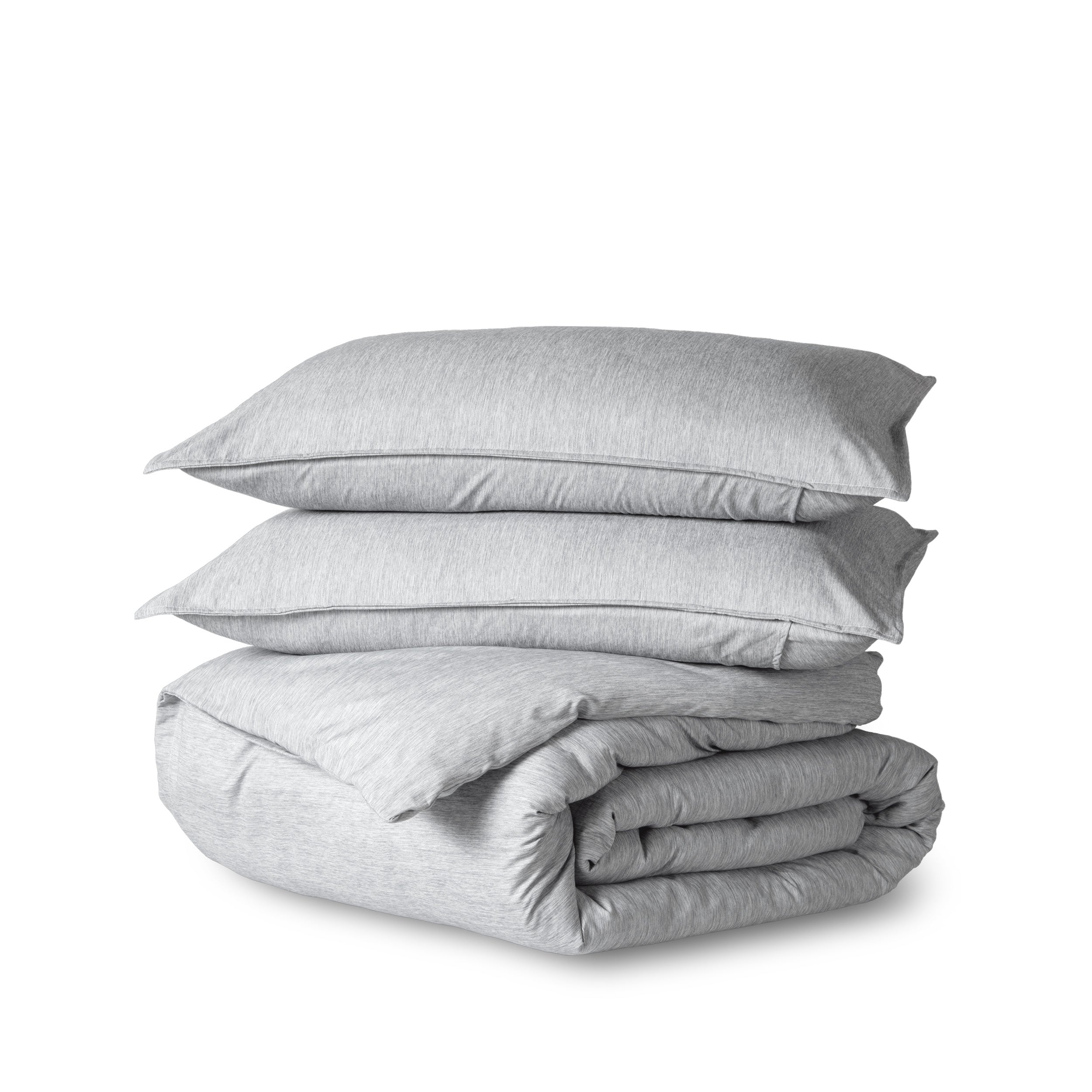 Heathered duvet cover folded and stacked