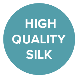 Teal circle with 'HIGH QUALITY SILK' text on a white background