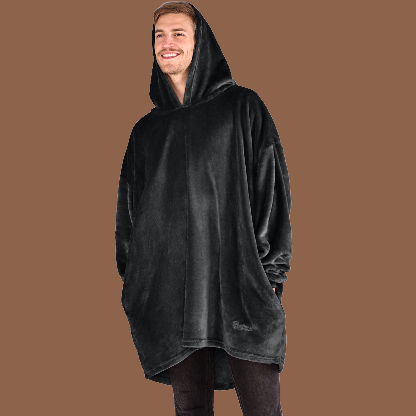 Guy in Black Microplush Hoodie Blanket