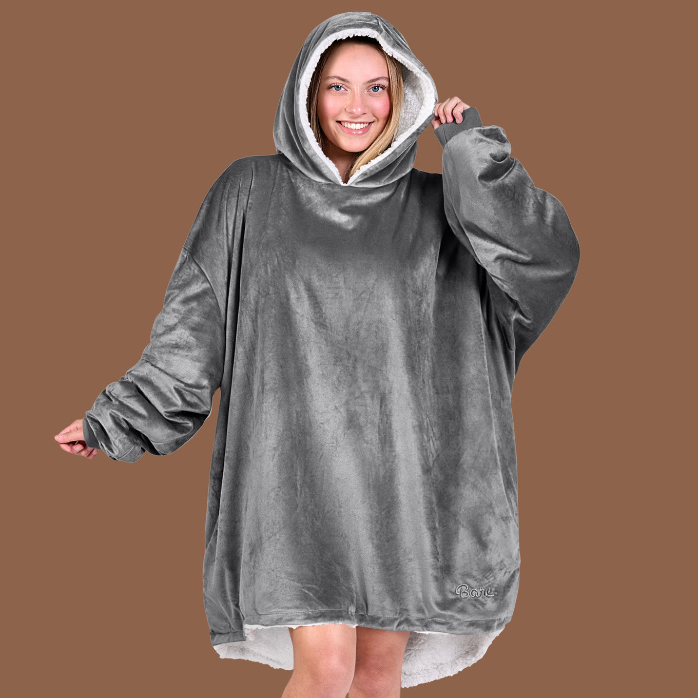 Woman in Sherpa Hoodie Blanket
