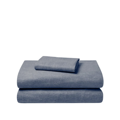 Set of flannel bed sheets on a white background
