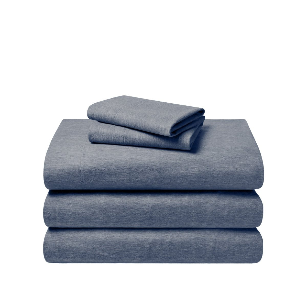 Set of flannel bed sheets on a white background