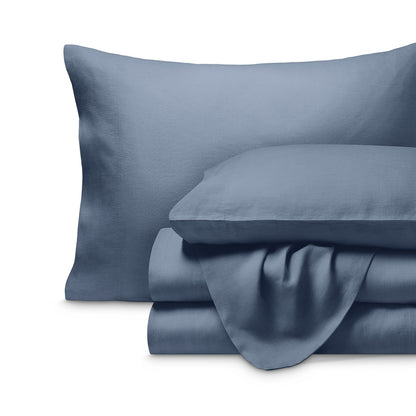 Linen sheet set folded with a white background