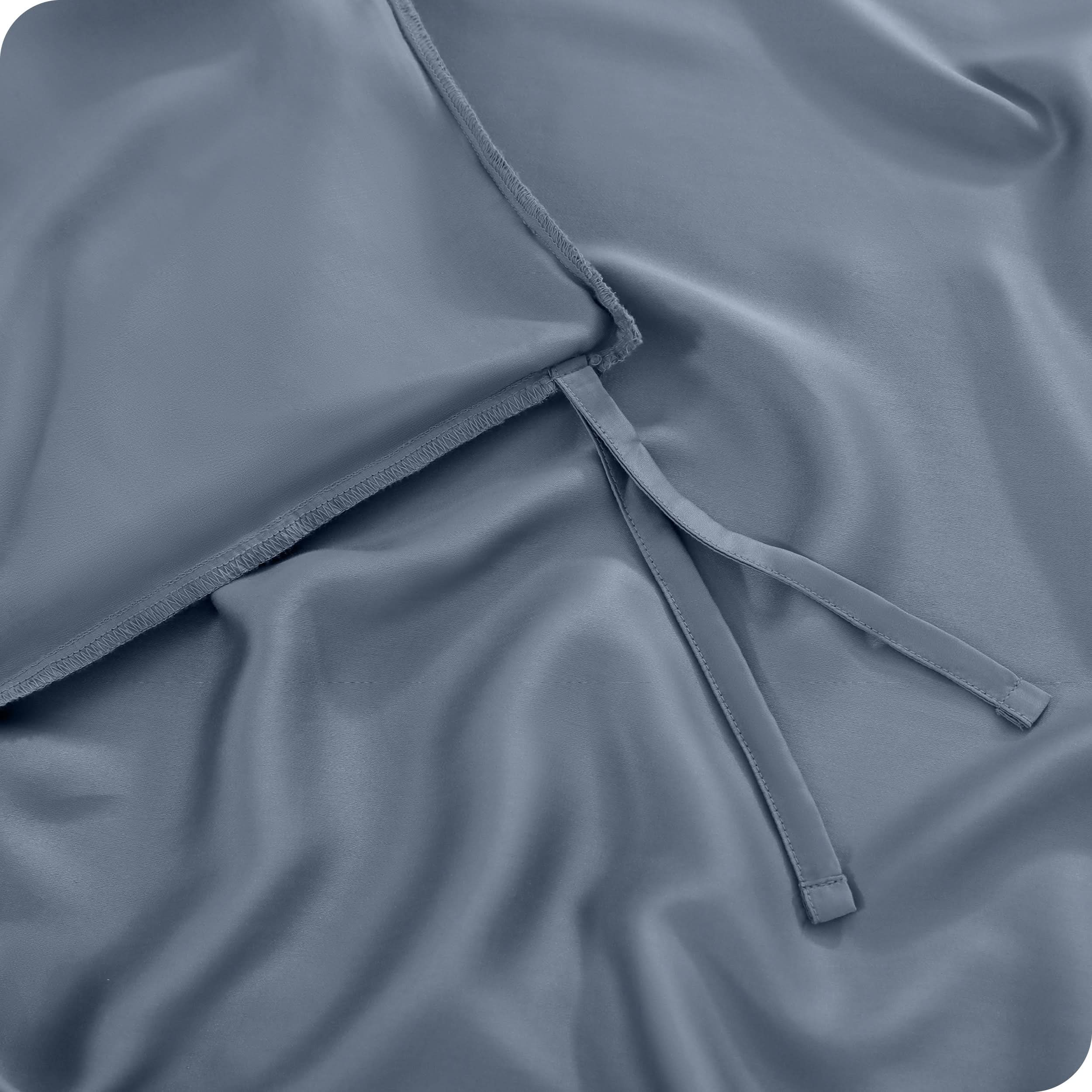 Close up of the corner ties on a TENCEL™ duvet cover