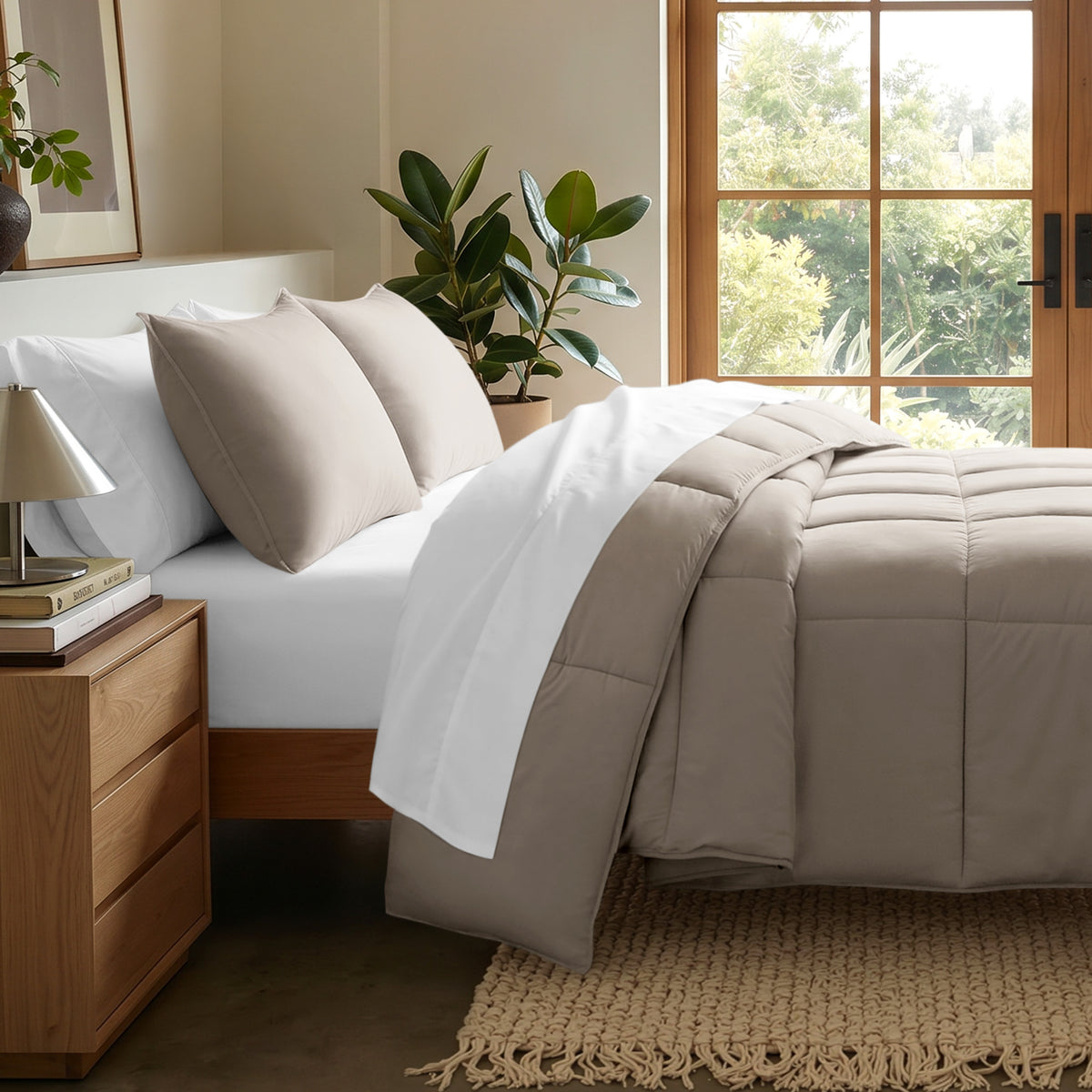 Microfiber comforter set on a bed