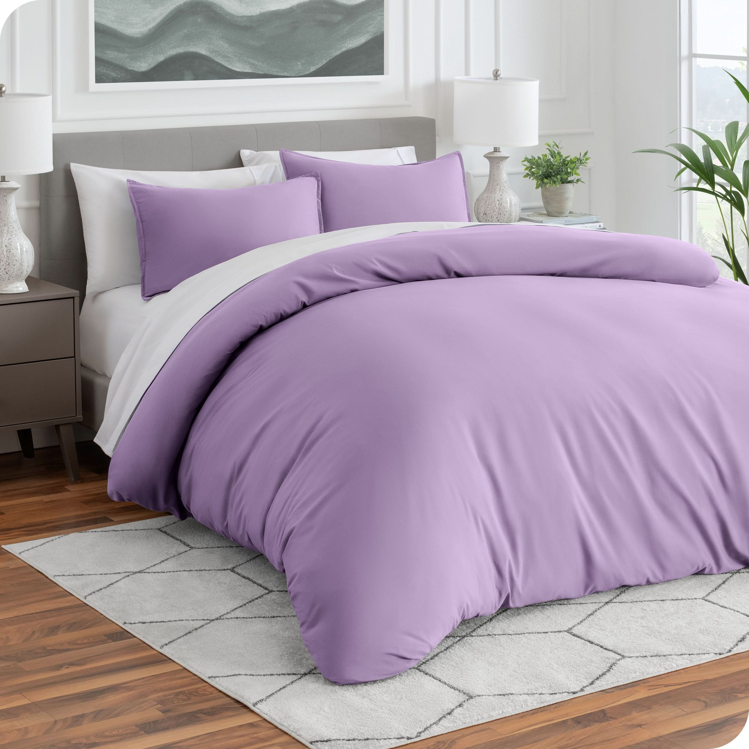 Microfiber duvet cover and matching shams on a mattress