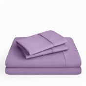 Microfiber sheet set folded and stacked neatly.