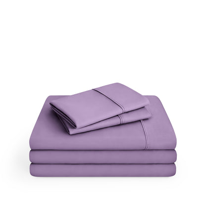Microfiber sheet set folded and stacked