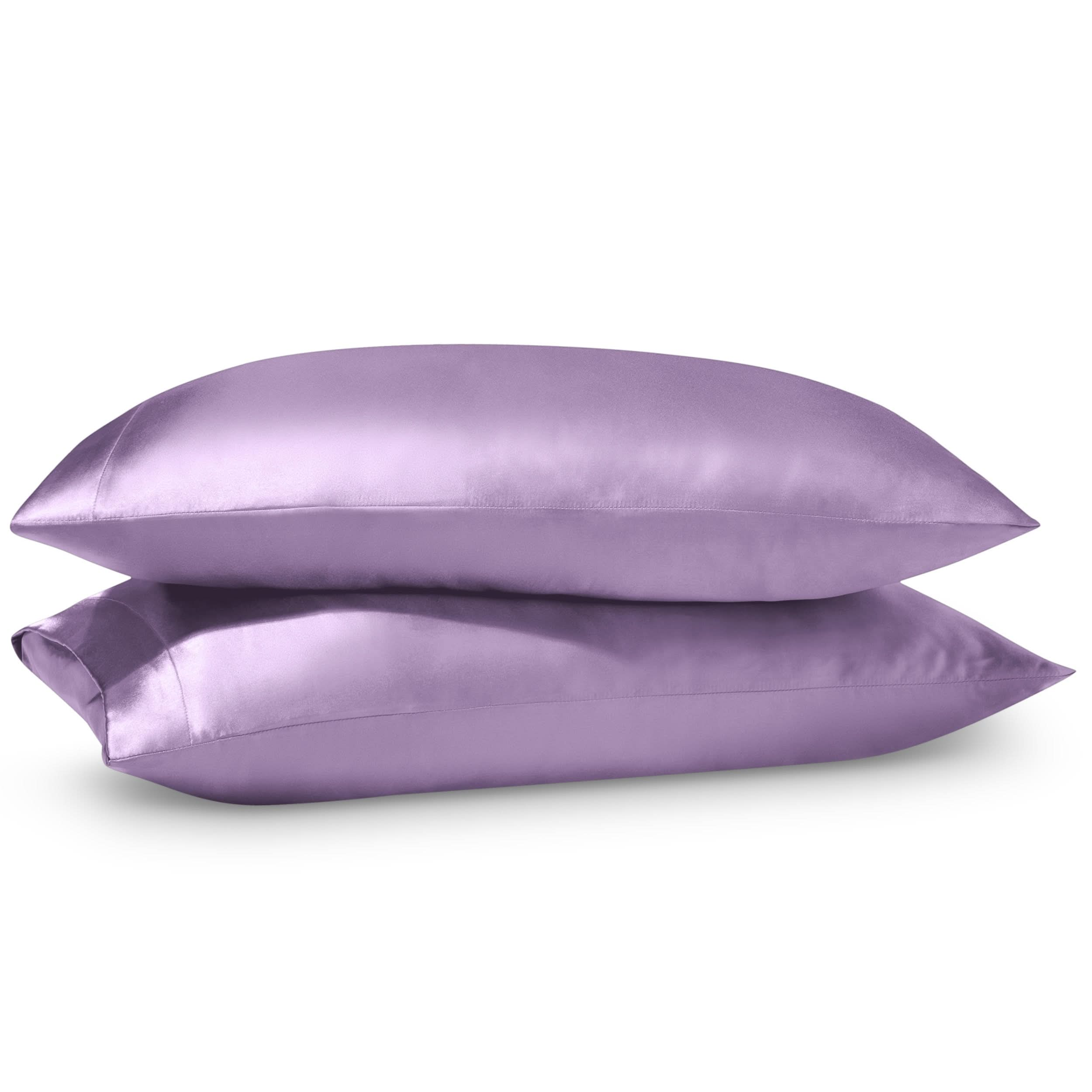 2 satin pillowcases on pillows stacked