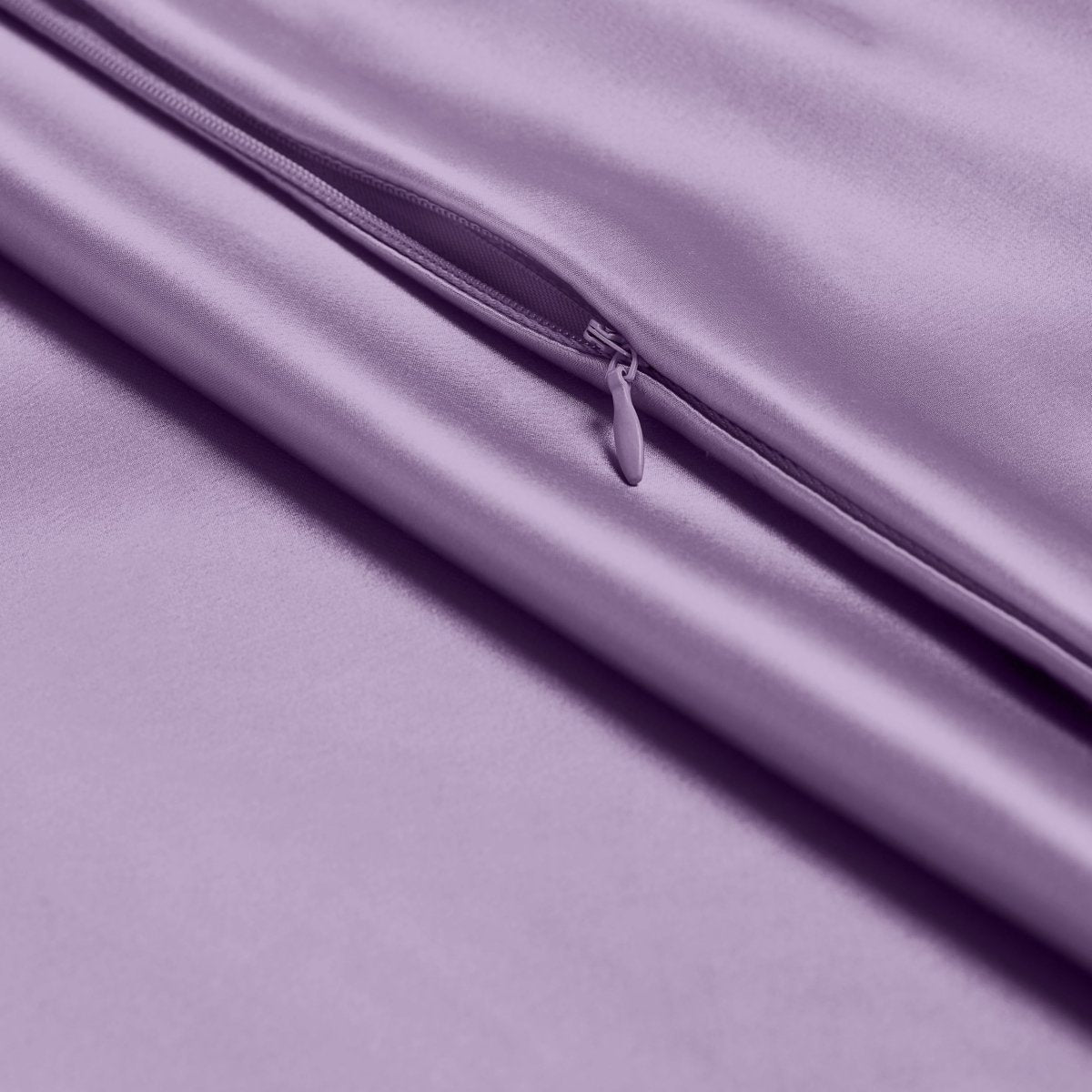 Close-up of poly satin pillowcase with a zipper