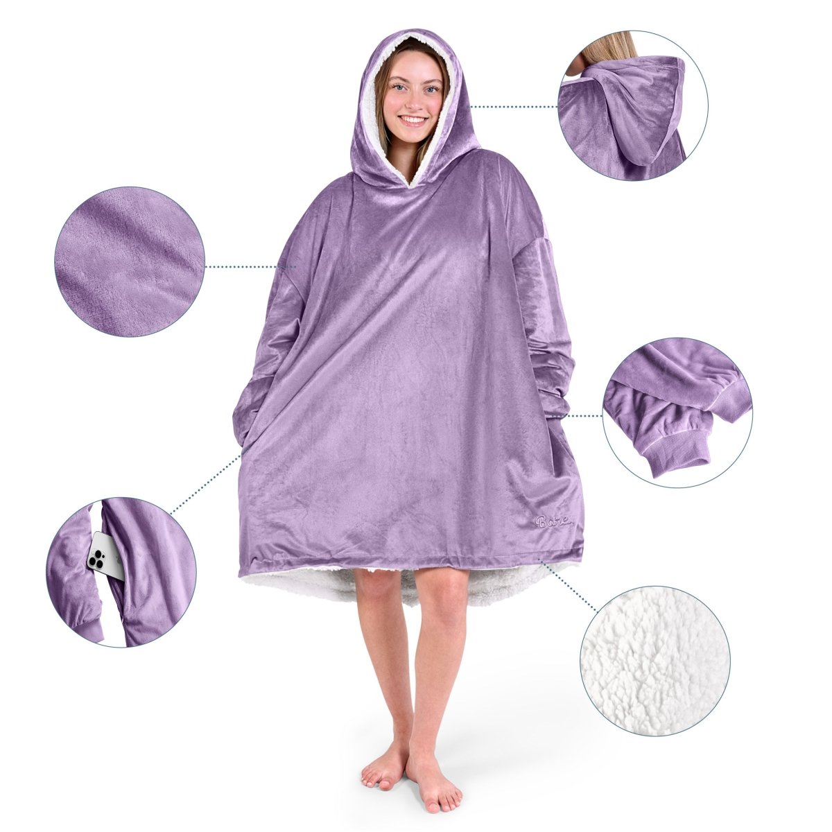 Close up of the features on a wearable blanket