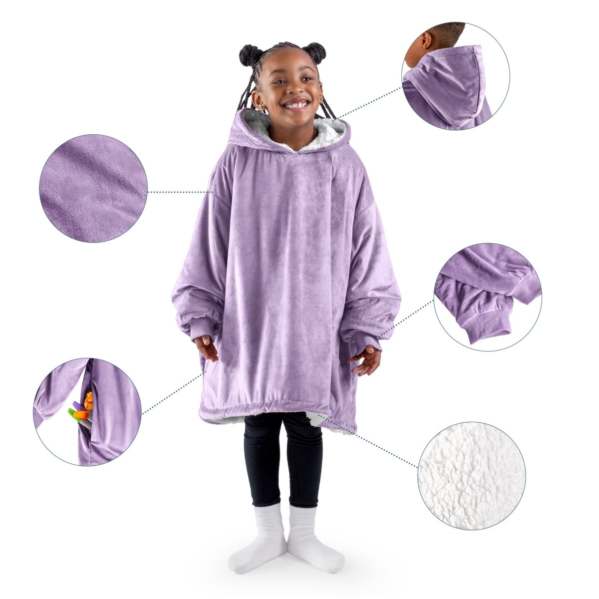 Close up of features of the wearable blanket