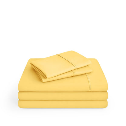 Microfiber sheet set folded and stacked