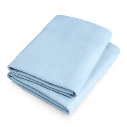 Folded flannel pillowcase set on a white background