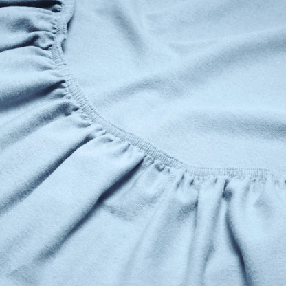 Close-up of a flannel fitted sheet with gathered elastic